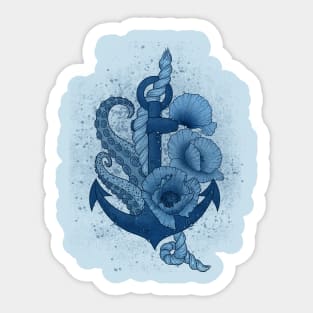 Blue anchor, tentacles and flowers Sticker